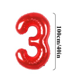 Number 3 Balloons, Red, 40 Inch Giant Helium Foil for Birthday Party Decoration, Boys Girls 3th Birthday Decor, Anniversary Party Supplies