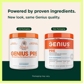 The Genius Brand Genius Pre - Clean Pre-Workout Powder for Energy, Focus & Fitness Support - No Artificial Flavors, Preservatives, or Proprietary Blends - Non-GMO - 20 Servings - Blue Raspberry