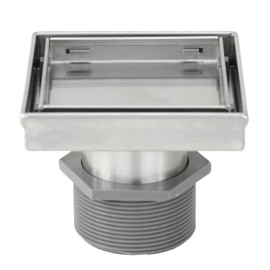 Shower Square Drain 4 inch - 2 IN 1 Reversible Tile Insert & Flat Grate Brushed Stainless Steel Finish