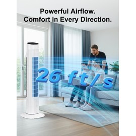 Uthfy 31" Electric Tower Fan That Blow Cold Air, Quiet Cooling Fan with Oscillation 7.5H Timer,Portable Floor Bladeless Standing Fan with Remote, White