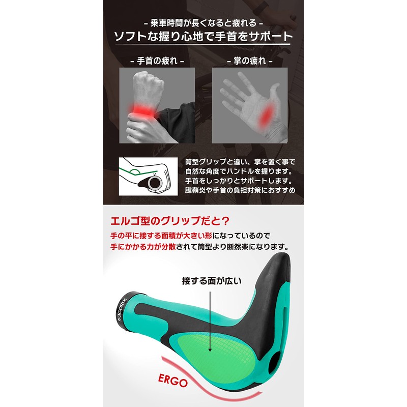 GORIX GX-849AD3-L1-G2 Bicycle Ergo Grip + Bar End Shock Absorption