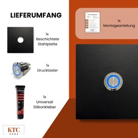 KTC-Home Premium Doorbell Jet Black - LED Push Button White - Size: 10 x 10 cm - RAL 9005 - UV and Weather Resistant - Powder Coated