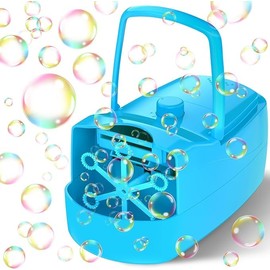 Bubble Machine, Automatic 18000+ Per Minute Big Bubbles Blower Maker for Kids Toddlers with 2 Speeds,6 Wands,Operated by Plugin or Batteries for Outdoor/Indoor Birthday Parties,Wedding (Blue)
