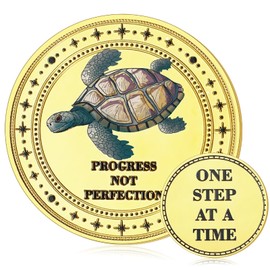 Quelay 3D Turtle Design Affirmation Sobriety Coin Progress Not Perfection Inspirational AA Chip Medallion One Step at a Time Coins Sobriety Gifts for Sober Men Women in Recovery