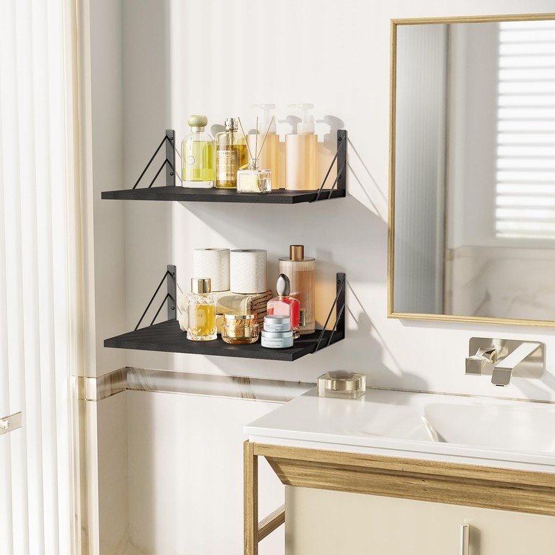 Love-KANKEI Wide Deep Floating Wall Shelves Set of 2,16"x12",Wood,Black