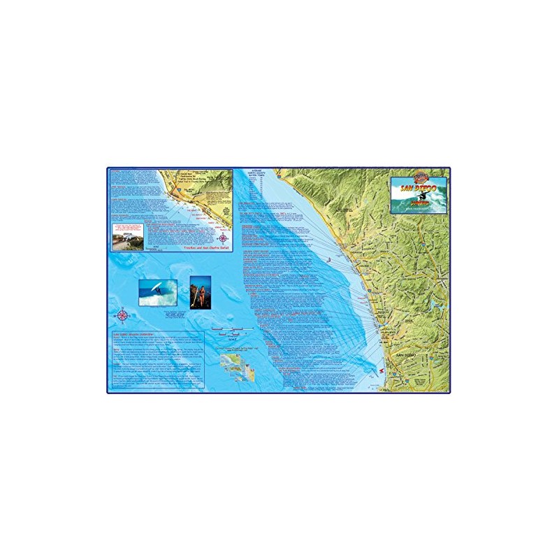 San Diego Surf Map Laminated Surfing Guide Poster by Franko