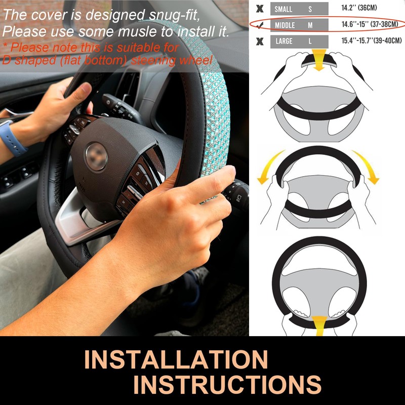 PINCTROT D Shaped Bling Comfy Steering Wheel Cover with Jumbo