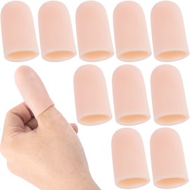 SmallCat 10pcs Gel Finger Cots, Silicone Finger Protectors, Stretchable Finger Tip Protectors for Hands Cracking Trigger Finger Arthritis- Nude