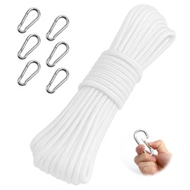 APOMOONS 20M Fahnenmast Zubehör Seile, 6mm Flaggenseil aus Starkem Polyester, Sonnensegel Seil, Rope für Bootsseil Zugseil Haus Außenbereich, Fahnenseil Wetterfest mit 6 Karabinerhaken (Weiß)