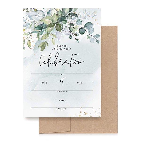 Bliss Collections All Occasion Invitations with Envelopes, Watercolor, Cards for Your Wedding, Reception, Bridal Shower, Engagement, Birthday Party and Special Event, 5"x7" (25 Invitations and Envelopes)