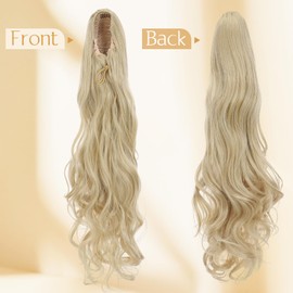 Benehair Ponytail Extensions with Drawstring, 60 cm Long Wavy Braid Ponytail Hair Extension, Synthetic Ponytail Hairpiece, Ponytail Extension for Women (Light Blonde, 160 g)