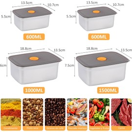 Contenedores para Alimentos,Juego de 4 Recipientes Hermética de Acero Inoxidable con Tapa,A Prueba de Fugas,Sin BPA,Contenedores Organizadores Apilable para Cocina,Horno,Refrigerador