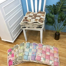 vctops Patchwork Chair Pad with Ties No Slip Lace Trim Chair Cushion Farmhouse Floral Print Kitchen Dining Seat Cushion (301, 16"x16")