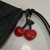 Shining crown Leather Cherry Keychain, Ladies Bag Charm, Red, Medium