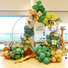 Jungle Balloons, 60Pcs 12 Inch Jungle Safari Animal Print Balloons Sage Green Gold Balloons for Safari Forest Theme Birthday Party Decorations Baby Shower (4 Kinds Animal Print Balloons)