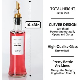 Wexlerey Dispensador de aceite de oliva, juego de botellas de aceite de vidrio, dispensador de jarabe de café para cocina, aceite de cocina naranja y dispensador de vinagre embudo y 35 etiquetas