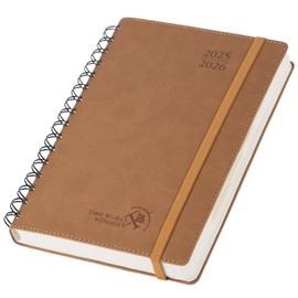 POPRUN Daily Planner 2025 2026 A5 Ring Binder 21.5 x 14.5 cm (Aug.2025-Jul.2026), Daily Calendar 1 Day 1 Page (Monday - Sunday) with Soft Cover, PU Leather, Monthly Tabs - Brown