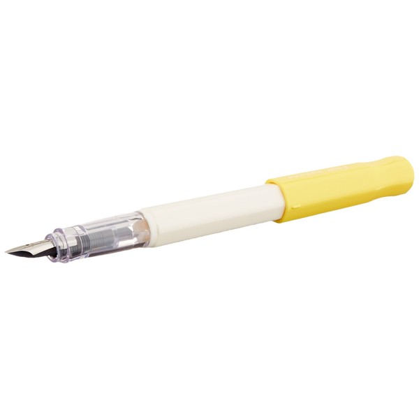 Pilot Kakuno Medium-Nib Fountain Pen, White Body Soft Yellow Cap