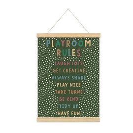 Playroom Kids Tollder Room Wall Decor, Play Room Rules Wall Decor for Kids Play Game Room Bedroom Nursery Home School Playroom Essentials, Canvas Hanging Banner Wood Poster Frameds(dark green)