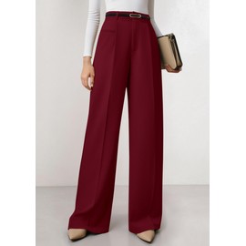 PRETTYGARDEN Womens Wide Leg Dress Pants 2025 Business Casual Flowy Work Palazzo Pants High Waisted Slacks Trousers (Burgundy,X-Large)