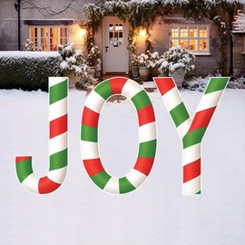 Christmas JOY Yard Sign, Candy Cane Striped Lawn Decoration with Stakes, Waterproof Outdoor Holiday Garden Patio Porch Walkway Xmas Décor