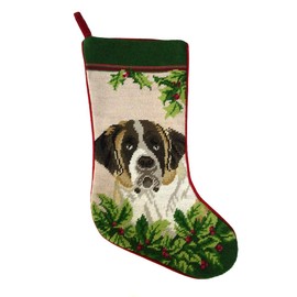 Animal Den Saint Bernard Christmas Stocking 100% Needlepoint Hand Stitched Wool