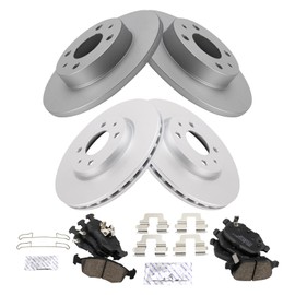 TRQ Front and Rear Brake Pad & Rotor Kit Brake Pads Brake Rotor Ceramic Solid Premium G-Coated Compatible with 2012-2017 Fiat 500