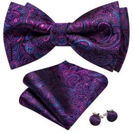 YOHOWA Magenta Blue Purple Bow Tie Set Men Floral Silk Pre-Tied Bowtie Handkerchief Cufflinks Formal Wedding Party Prom