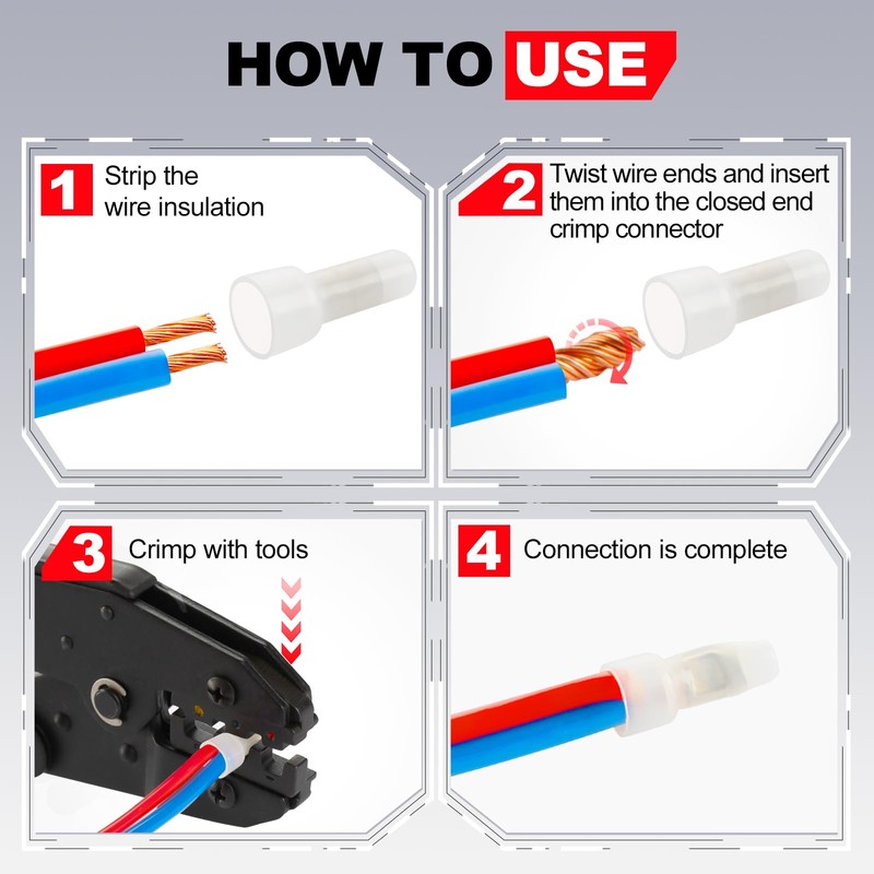 AIRIC Closed End Crimp Connectors 16-14 AWG 100 Pcs Wire