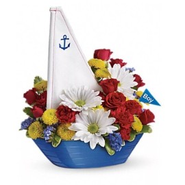 Teleflora Flower Vase Blue Ceramic Captain Boat Teleflora 4 Dad Father's Day Son Birthday
