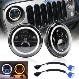 AMUNIESUN Dot LED Headlight for Jeep Wrangler 7" 60W Round LED Headlamp with Daytime Running Light DRL High Low Beam for Jeep Wrangler JK TJ LJ Motorcycle with H4 H13 Adapter