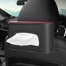 Vastsea Sun Visor Tissue Holder for Cars, Car Tissue Holder, PU Leather Car Tissue Box, for Car Sun Visor, Car Back Seat Car Accessories (Black Red)