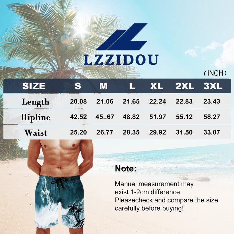 Lzzidou Men's Swim Trunks Quick Dry Hawaiian Board Shorts Lined