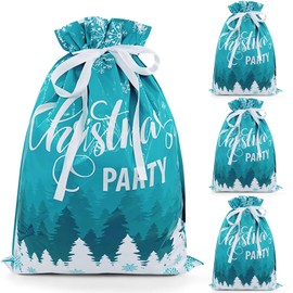 4Pack Large Christmas Bags,44 * 57cm DXTXTJ Reusable Christmas Wrapping Bags,Blue White Christmas Drawstring Gift Bags Multipack, Large Christmas Gifts Bags for Presents Xmas Party