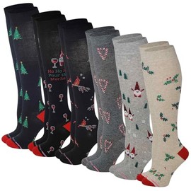 Women's Compression Socks Therapeutic Graduated (Pack of 6 Pairs) (Assorted Christmas)
