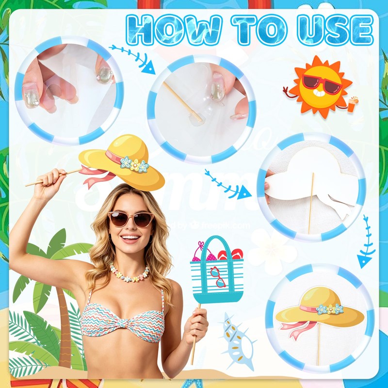 33PCS Summer Pool Beach Photo Booth Props, Summer Party Decorations