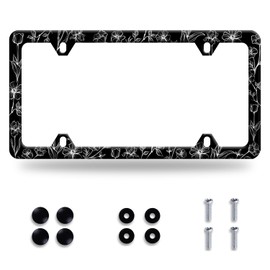 Black White Wildflowers License Plate Frame Beautiful Floral Flowers License Plate Frames Funny Auto Accessory Stainless Steel Flower License Plate Decoration for Women 12 x 6 Inch