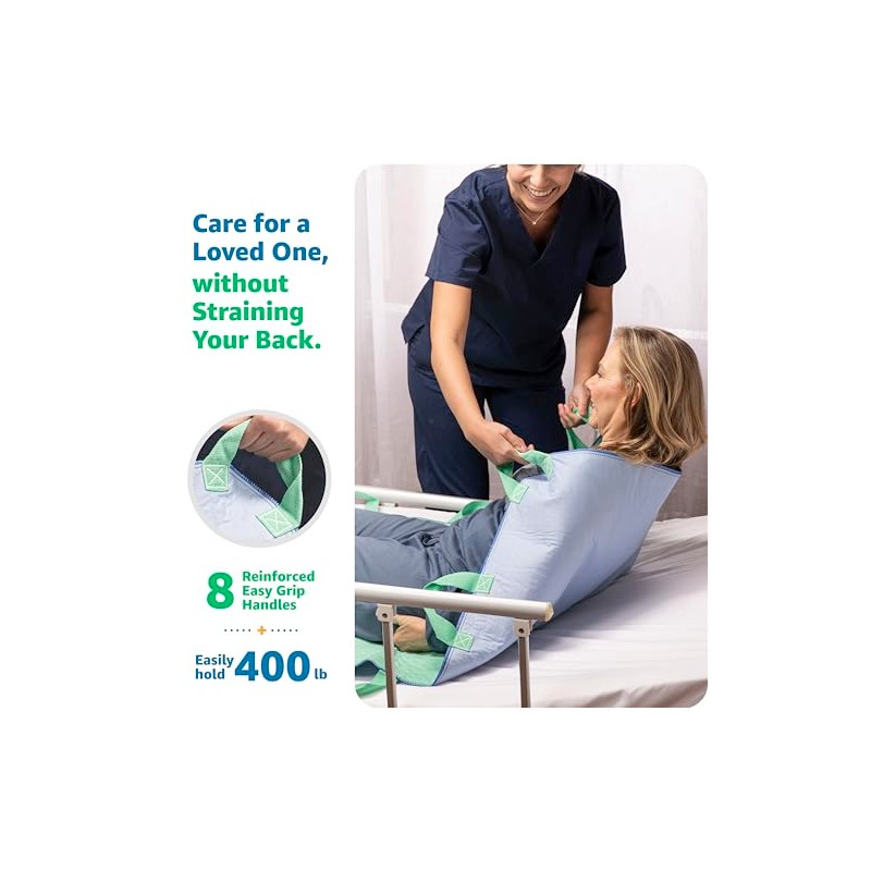 Improvia Positioning Bed Pad, with 8 Reinforced Handles, Quick-Drying, Washable,
