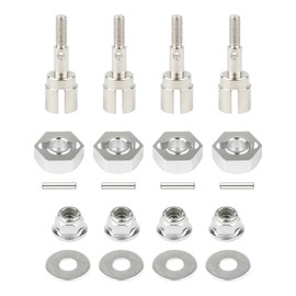 Rchobbytop 4 Sets 12mm Wheel Hex Drive Hub Adaptor & Steel Stub Axle & M4 Locknut Washers for 1/10 RC Car, Replace Parts of 102042 (02134) 122042 02033 for HSP 94108 94111 94123 94124 94170, Silver
