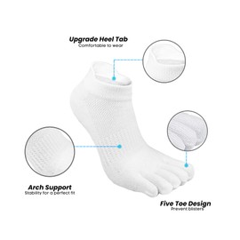 ss soxsense Toe Socks for Men and Women Athletic Running Five Finger Socks with Premium Cotton LightWeight (Size 6-14) (US, Alpha, Large, Regular, Regular, Classic White)