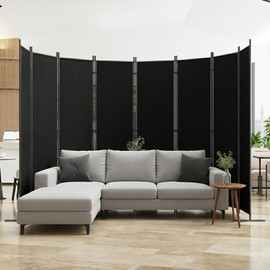 1-Panel 6 ft Tall Indoor Folding Room Divider, Portable Privacy Screen, Freestanding Partition Separator, Temporary Wall Separation for Bedroom, Office (Black, 8-Panel)