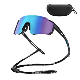 Sports Cycling Polarized Sunglasses for Men and Women, Lightweight Sun Glasses with UV400 Protection for Cycling Running Mountain Fishing (Black Frame-Blue Lens)