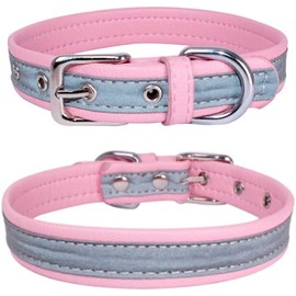 Collar reflectante para cachorro, perro y gato, más seguro por la noche, color rosa, talla S