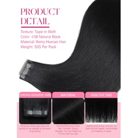 Lacer 20inch Wide Tape in Hair Extensions One Piece Natural Black Human Tape in Hair Extensions DIY Long Tape Invisible Silky Straight Hair 50g Natural Hair for Women 31.5" (80cm)