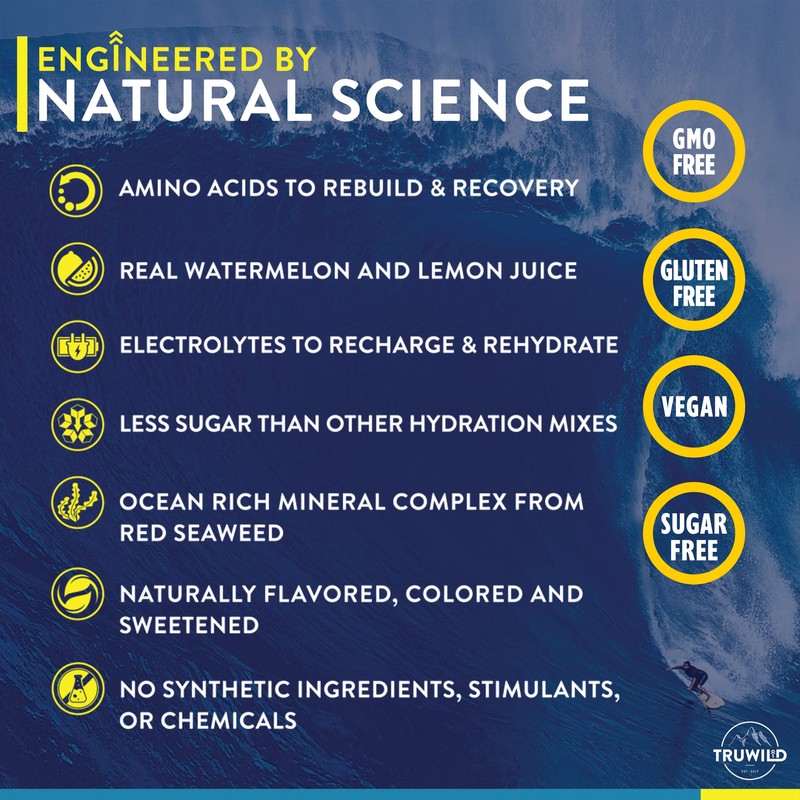 TruWild Natural Hydration Powder with Zero Sugar, Vegan Electrolytes +