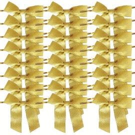 Micomon 30pcs 3-1/2" Metallic Gold Satin Ribbon Bows with Twist Ties for Gift Wrapping Packing Christmas Decoration (Metallic Gold)