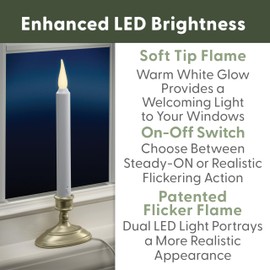 612 Vermont LED Electric Window Candles with Sensor Dusk to Dawn, Warm White Flicker Flame or Steady On, USB Low Voltage Adapter (2, Pewter)