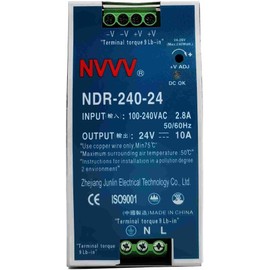 NDR-240-24 24V 10 Amp 240W Industrial DIN Rail Power Supply Input Voltage 100 to 240 with PFC