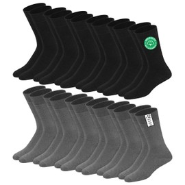 SOXCO Mens Cotton Crew Length Socks 12 Pairs, Black (6P), Dark Grey (6P), 43 - 46