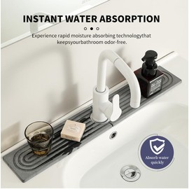 Kitchen Faucet Absorbent Mat, Diatomite Fast Drying Stone Faucet Mat for Kitchen,Instant Quick Drying Stone Mat Around Faucet (Grey, 23.6" x 3.9")